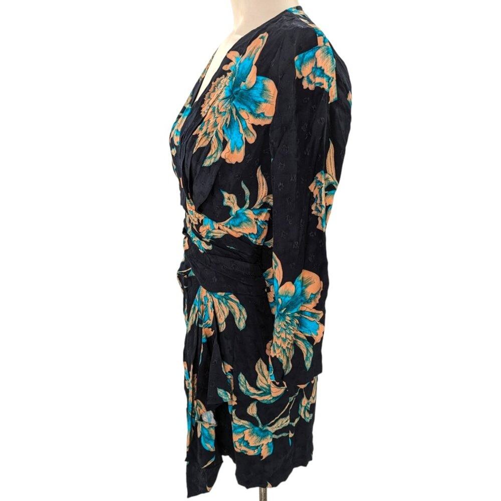 Sandro Paris Bruni Asymmetric Black Floral Wrap Mini Dress New 36 Small 2 4 - Picture 2 of 11